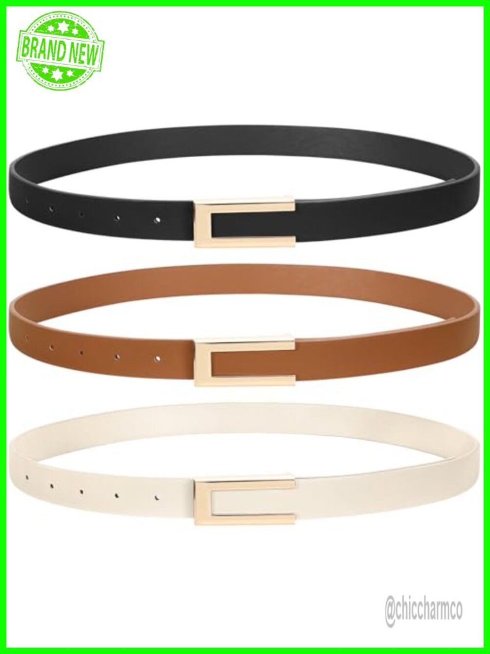 3 Pack Skinny Leather Belts for Women with Alloy Buckle 0.9" Width